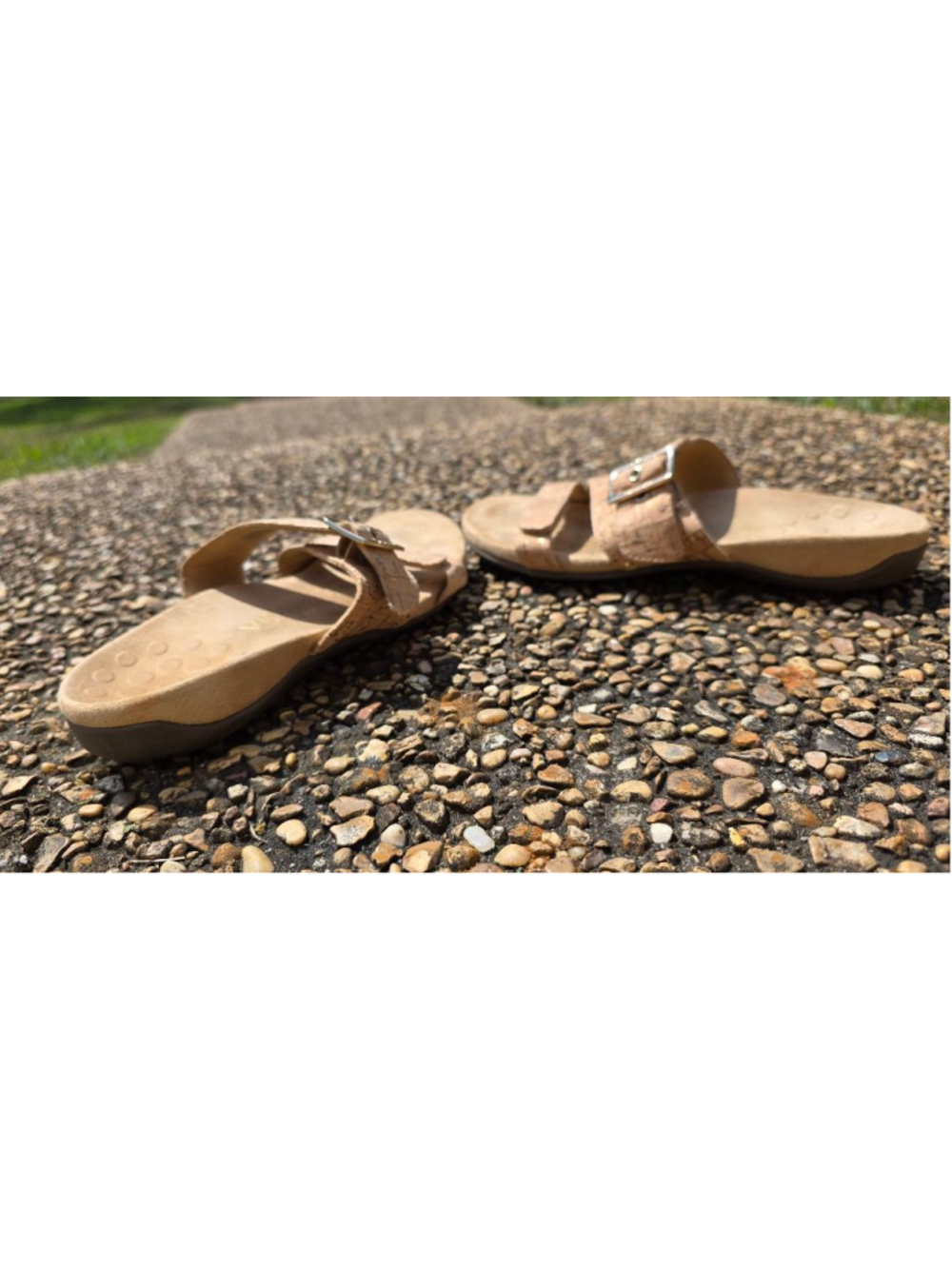 Vionic Cork Double Strap Slide Sandals Size 8 Gold Fleck Comfort Footbed - Picture 6 of 11
